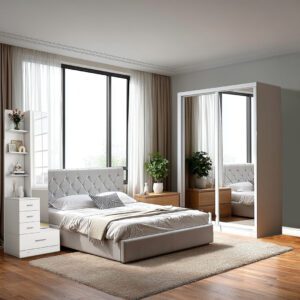 MODORA QUEEN SET WITH SLIDING DOOR WARDROBE