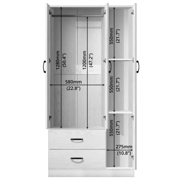 FG 3 DOOR WARDROBE WHITE - (47398)