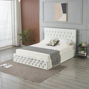 NAHYAN - Q3069 Gas Lift Storage Bed 114 cm white PU