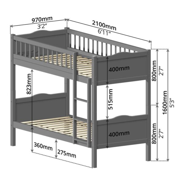 Bunk Bed Single+Single 3X6.6 GREY - 46759