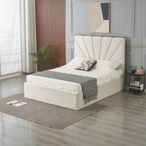 NOORAAN - Q2074 Gas Lift Storage Bed 135 cm Light Beige