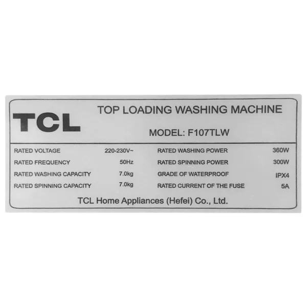 TCL WASHING MACHINE TOP LOAD 7 KG - 53872 - Image 11
