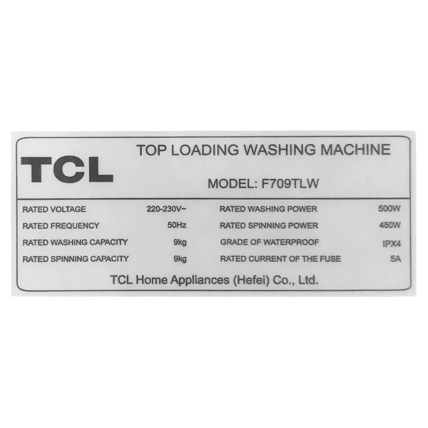 TCL WASHING MACHINE TOP LOAD 9 KG - 53873 - Image 9