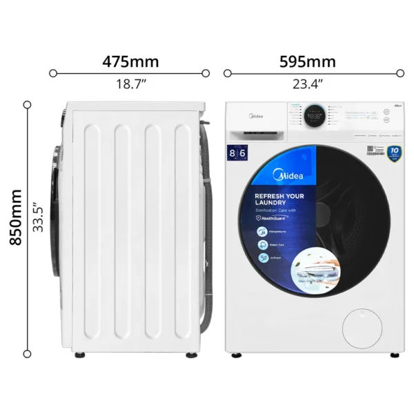 MIDEA WASHER DRYER MACHINE INVETER FRONT LOAD 8KG (50522) - Image 7