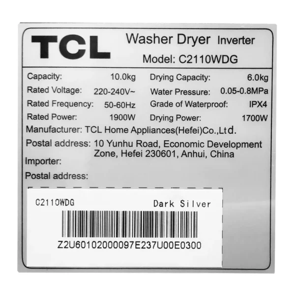 TCL WASHING MACHINE FRONT LOAD 10KG - 53875 - Image 9