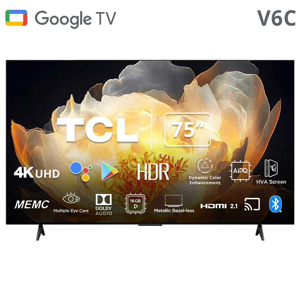 TCL TV 4K UHD SMART GOOGLE TV 75INCH BLACK 75V6C TCL - 60092
