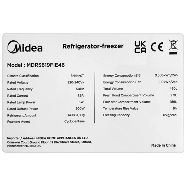 MIDEA REFRIGERATOR, INVERTER (460L) 56791 - Image 8