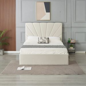NOORAAN-Q2074 GAS LIFT STORAGE DOUBLE BED 122*190 LIGHT BEIGE