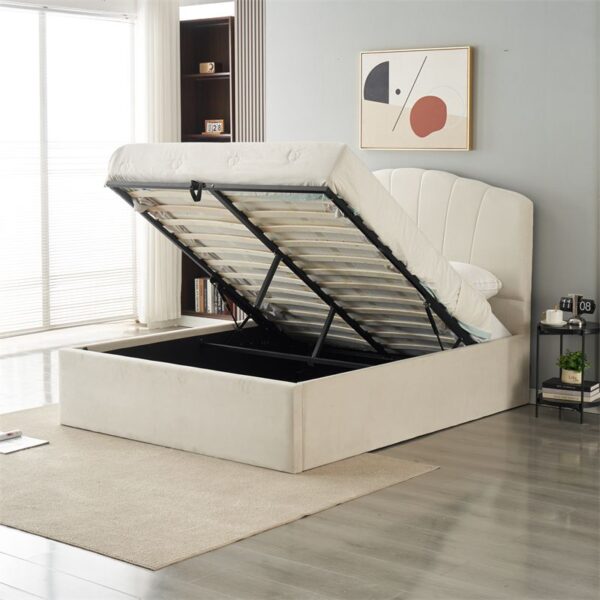 SERENE-Q2082 GAS LIFT STORAGE QUEEN BED 152*190 LIGHT BEIGE - Image 2