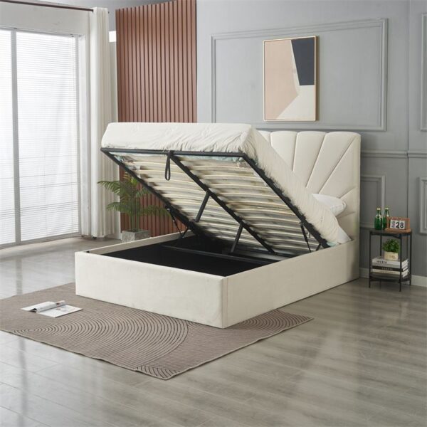 NOORAAN-Q2074 GAS LIFT STORAGE DOUBLE BED 122*190 LIGHT BEIGE - Image 2