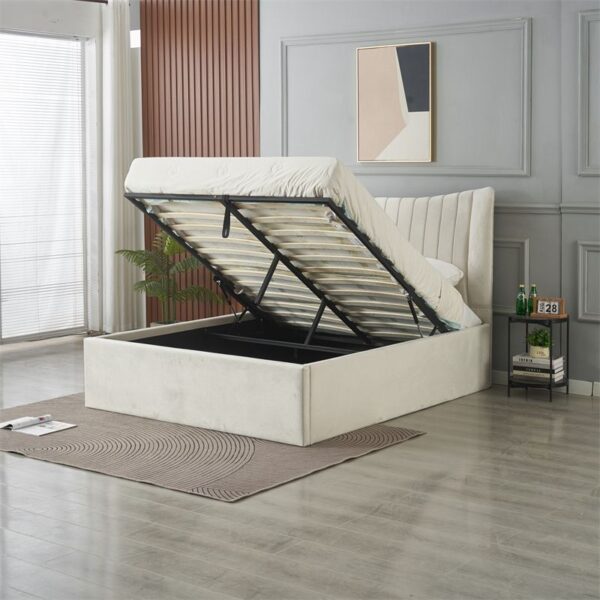 ELARA - Q2948-1 GAS LIFT STORAGE BED 130 CM LIGHT BEIGE - Image 2
